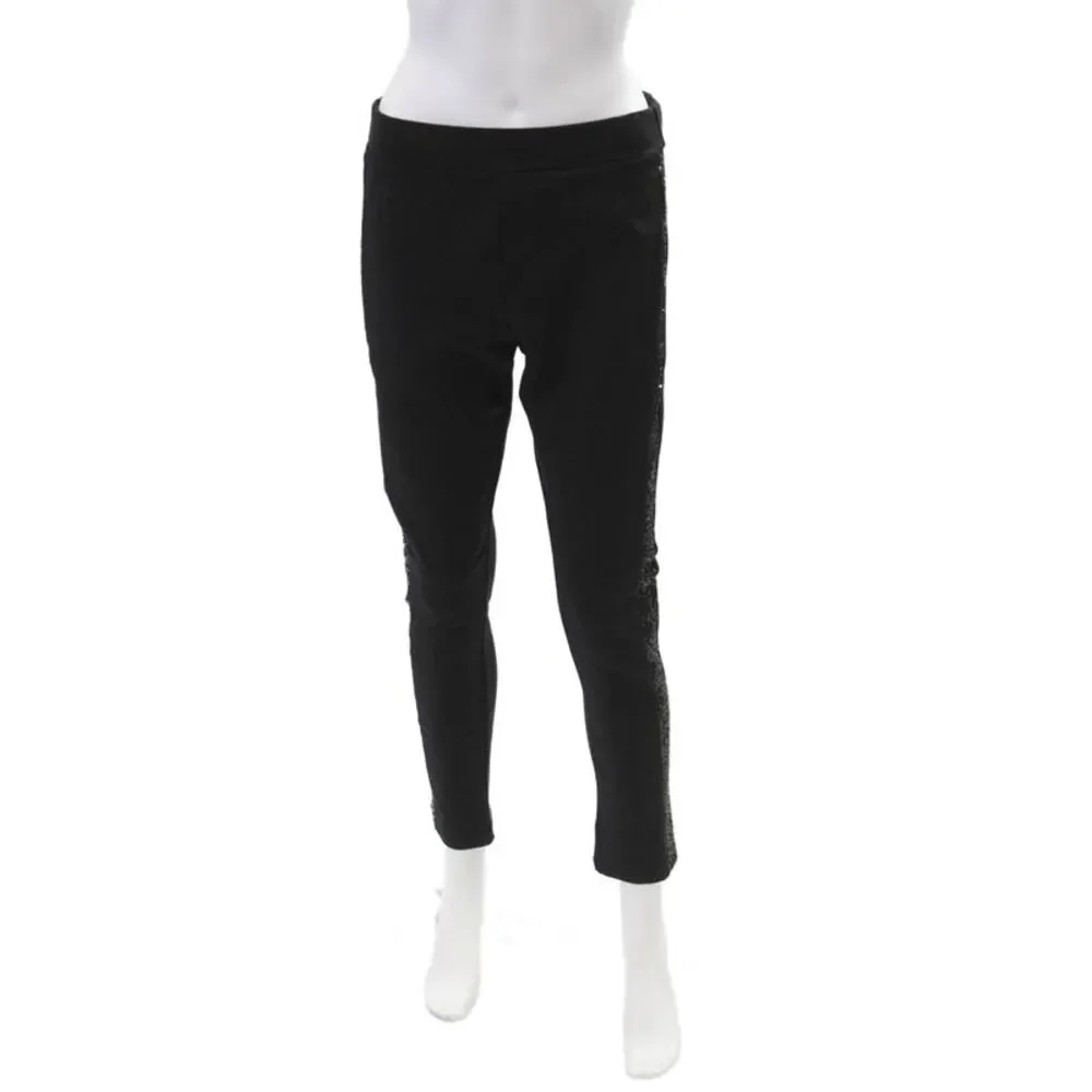 Flora Ashley Womens Sequined Stretch High-Rise Tapered Pants Black Size M
